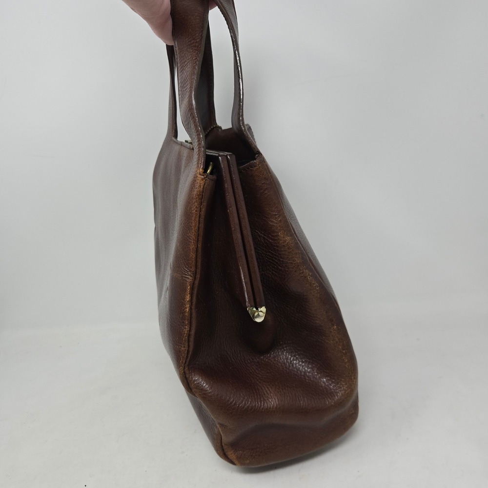 Fossil 1954 Vintage Brown Leather Handbag Frame Top Tote Bag 75082 - Picture 5 of 13